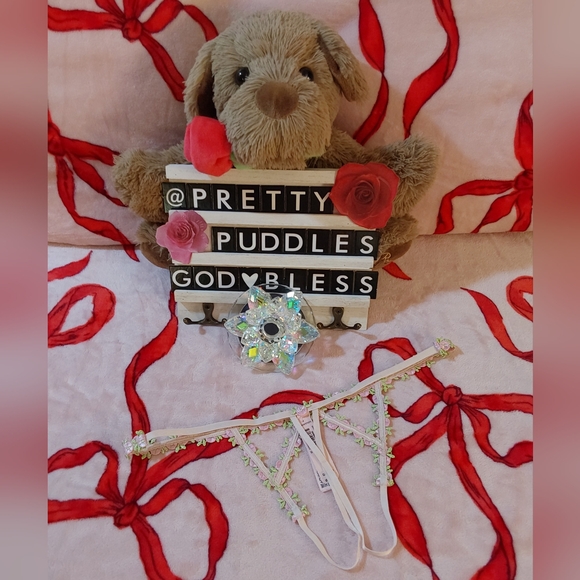 💐 S 💕 VS Dream Angels Rosebud Embroidery Crotchless V-String Panty 💐 - Picture 7 of 16